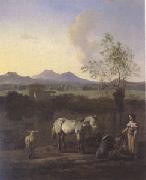 Karel Dujardin The Pasture Horses Cows and Sheep in a Meadow with Trees (mk05) oil painting on canvas